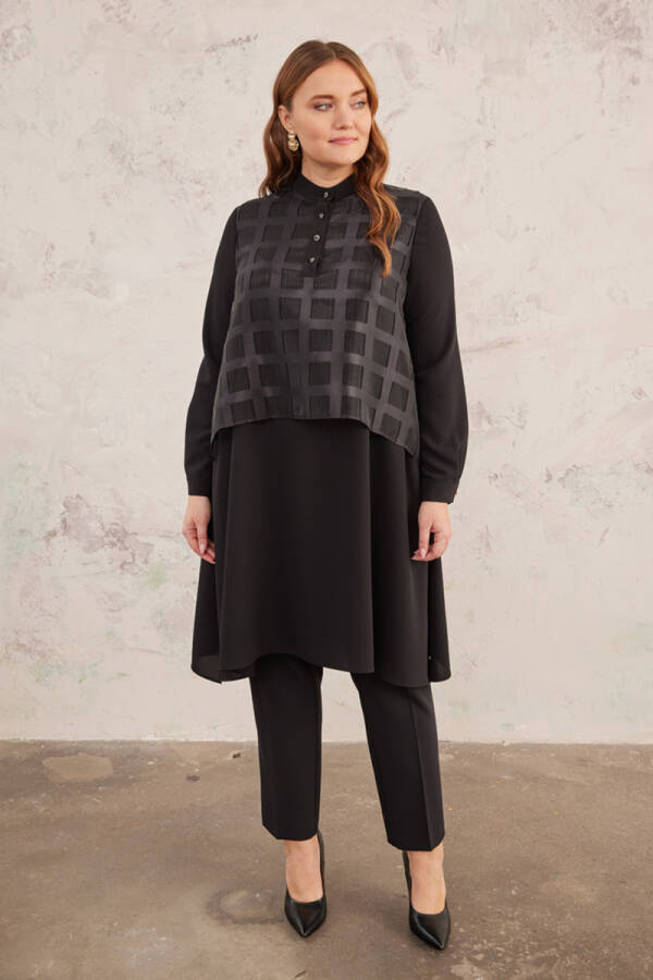 Siyah Organze Detaylı Tunik - 5