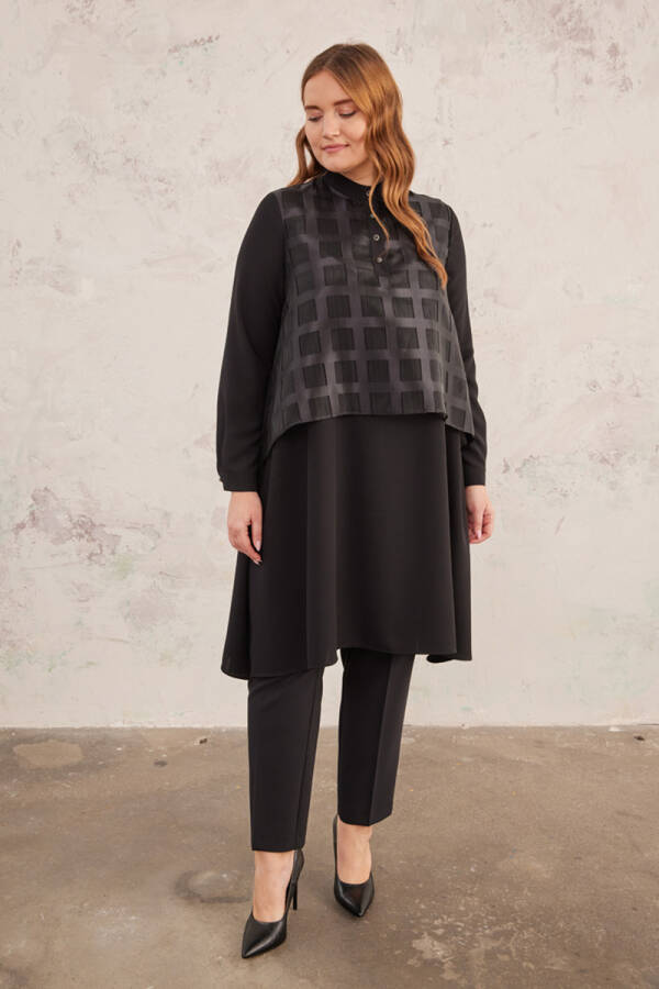 Siyah Organze Detaylı Tunik - 7