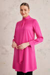 Fuşya Saten Kravat Yaka Tunik - 2