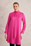 Fuşya Saten Kravat Yaka Tunik - 4