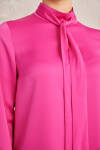 Fuşya Saten Kravat Yaka Tunik - 6