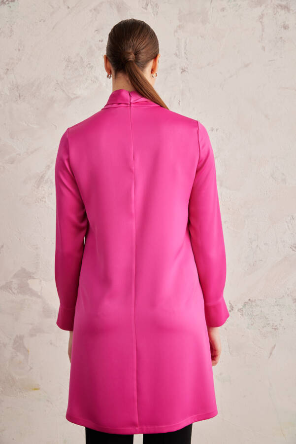 Fuşya Saten Kravat Yaka Tunik - 7