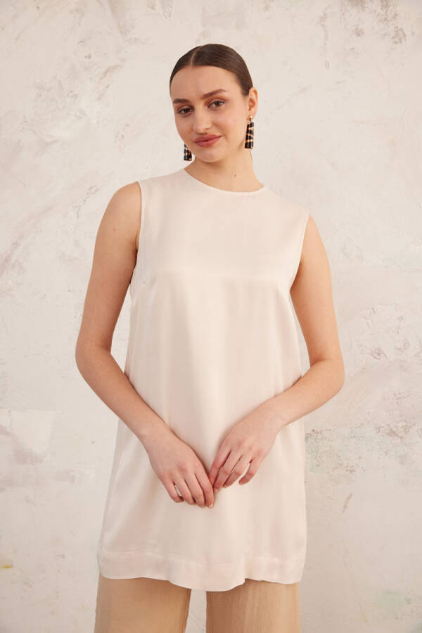 Bej Saten Atlet Tunik - 3