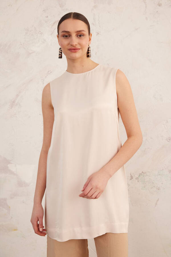 Bej Saten Atlet Tunik - 6