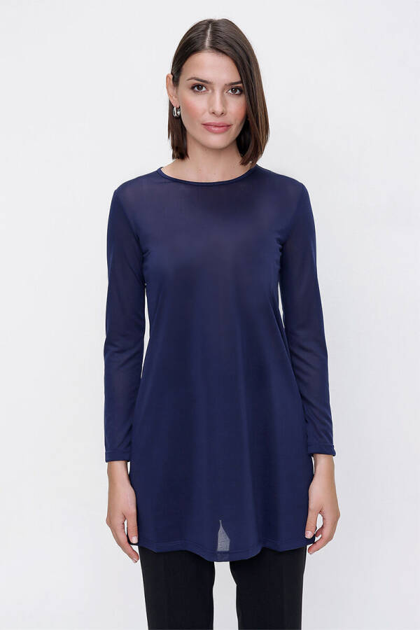 Lacivert Uzun Kollu Jüpon Tunik - 1