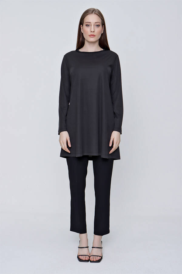 Siyah Uzun Kollu Jüpon Tunik - 1