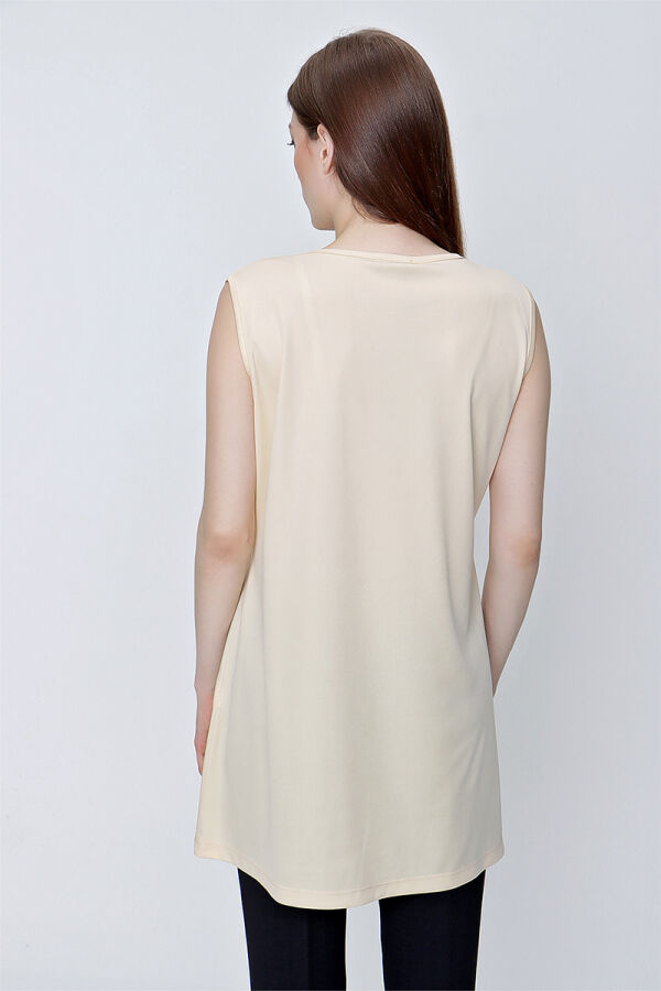 Bej Sıfır Kol Jüpon Tunik - 6