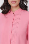 Pembe Nervür Detaylı Hakim Yaka Tunik - 4
