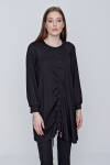 Siyah Büzgü Detaylı Fitilli Örme Tunik - 2