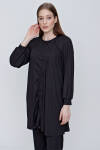 Siyah Büzgü Detaylı Fitilli Örme Tunik - 3