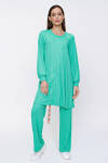 Yeşil Büzgü Detaylı Fitilli Örme Tunik - 1
