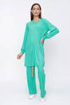 Yeşil Büzgü Detaylı Fitilli Örme Tunik - 2