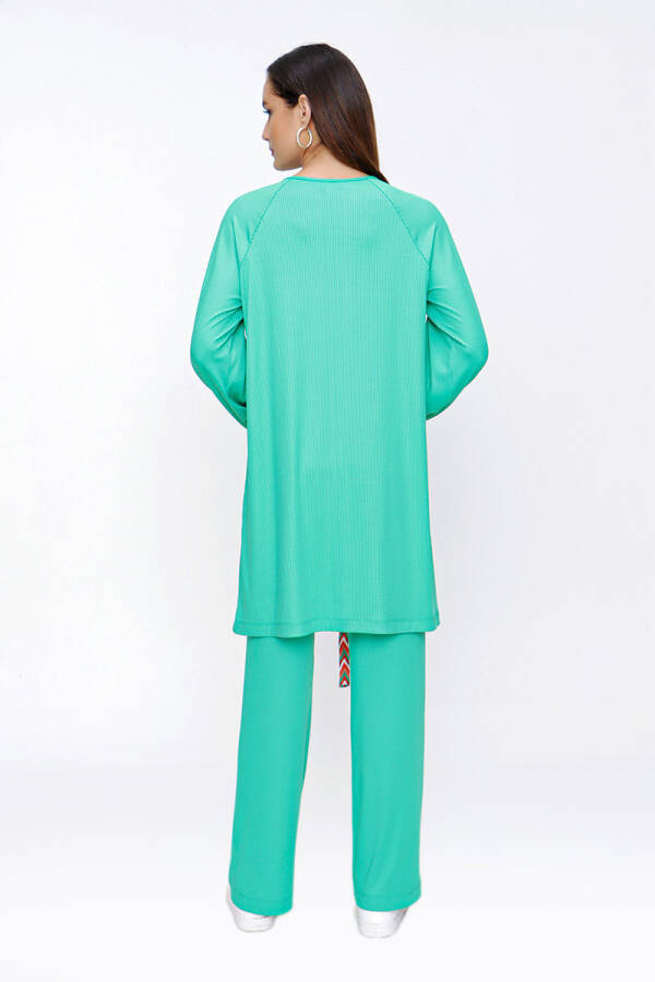 Yeşil Büzgü Detaylı Fitilli Örme Tunik - 6