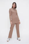 Kahverengi Fitilli Triko Fermuar Detaylı Tunik - 1