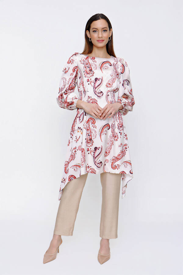 Tarçın Belden Lastik Detaylı Asimetrik Tunik - 1