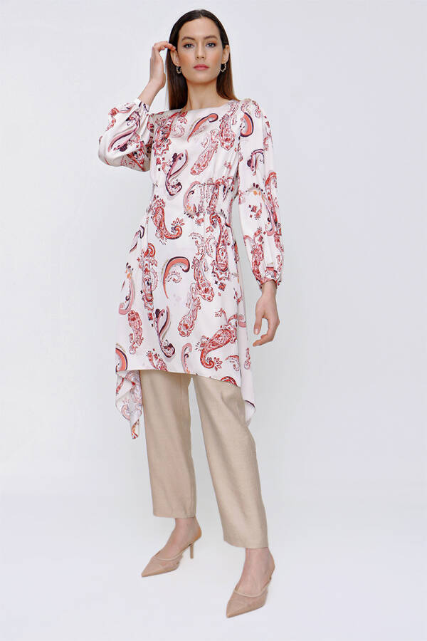 Tarçın Belden Lastik Detaylı Asimetrik Tunik - 2