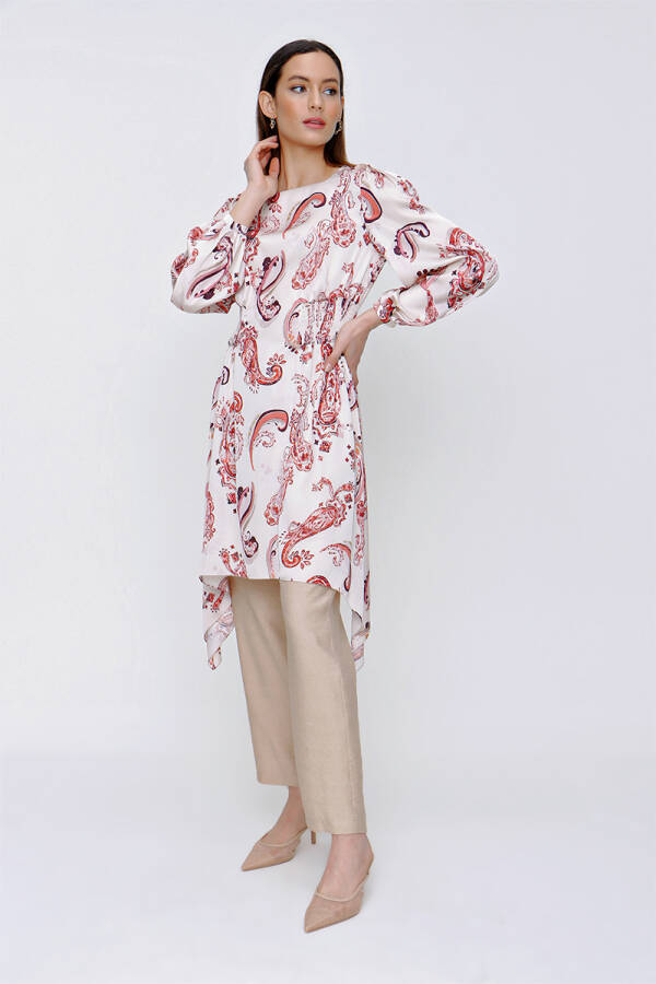 Tarçın Belden Lastik Detaylı Asimetrik Tunik - 3