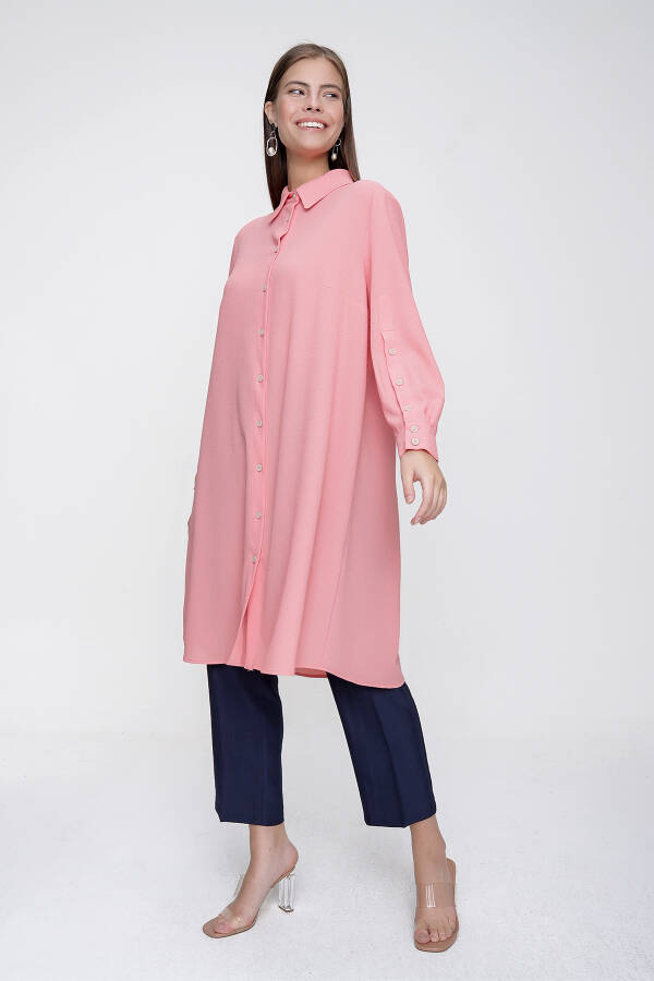 Pembe Kolları Düğme Detaylı Tunik - 2