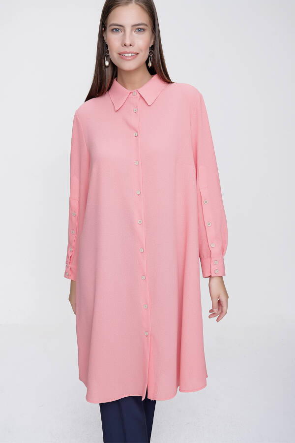 Pembe Kolları Düğme Detaylı Tunik - 5