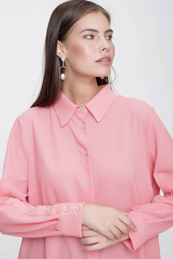Pembe Kolları Düğme Detaylı Tunik - 6
