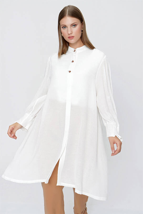 Ekru İşleme Detaylı Hakim Yaka Tunik - Aker