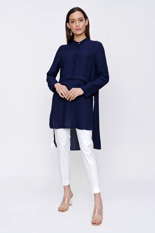 Lacivert Grogren Detaylı Tunik - 1