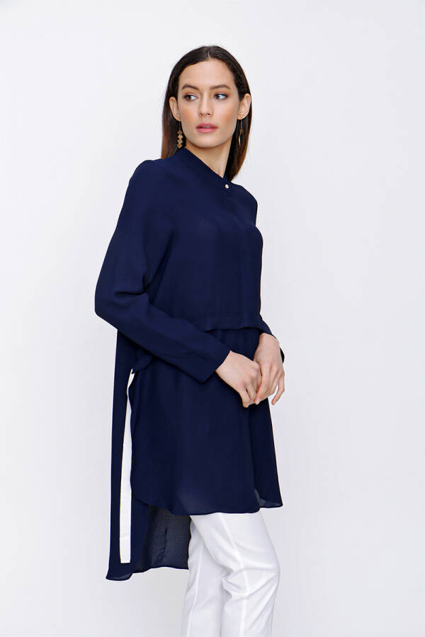 Lacivert Grogren Detaylı Tunik - 2