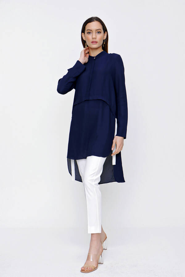 Lacivert Grogren Detaylı Tunik - 3