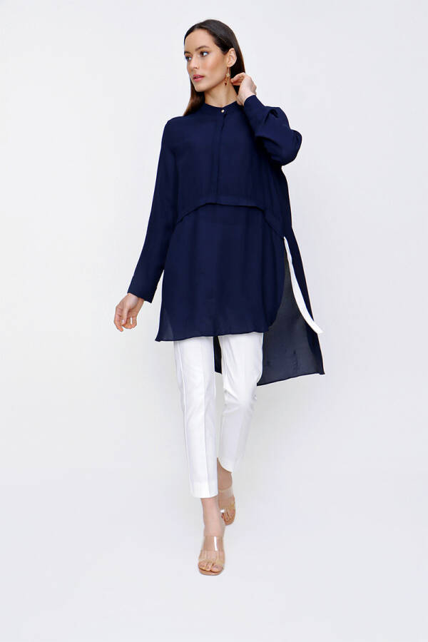 Lacivert Grogren Detaylı Tunik - 4
