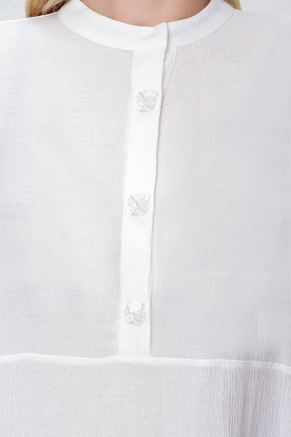 Ekru İşleme Detaylı Yanları Bağcıklı Tunik - 4