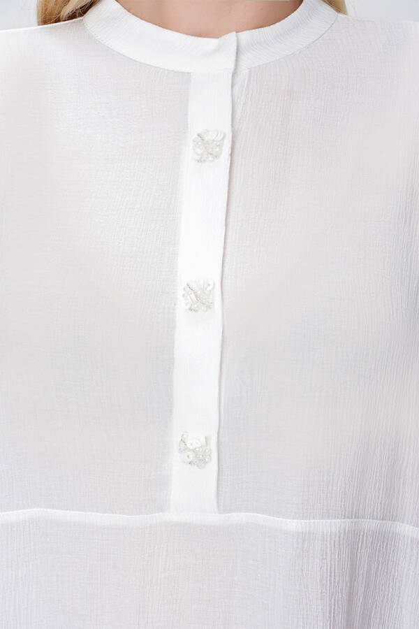Ekru İşleme Detaylı Yanları Bağcıklı Tunik - 2