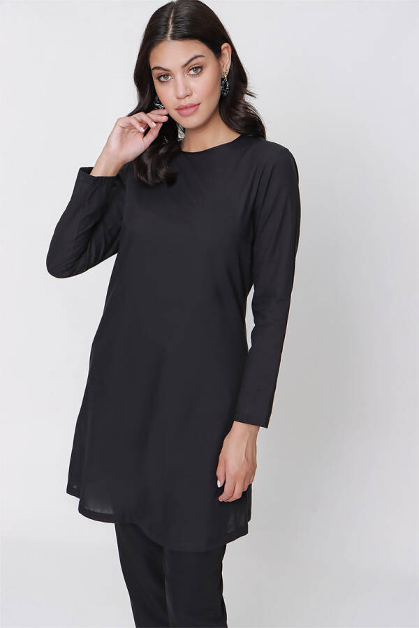 Siyah Coton Jüpon Tunik - 4