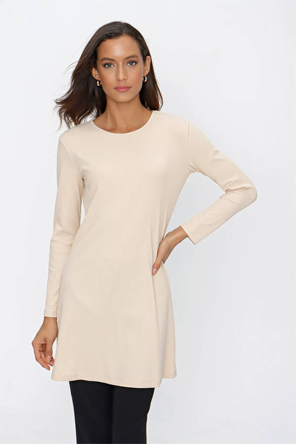 Bej Fitilli Örme Tunik - 1