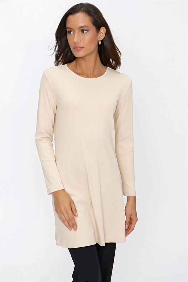Bej Fitilli Örme Tunik - 3