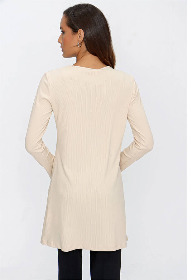 Bej Fitilli Örme Tunik - 6