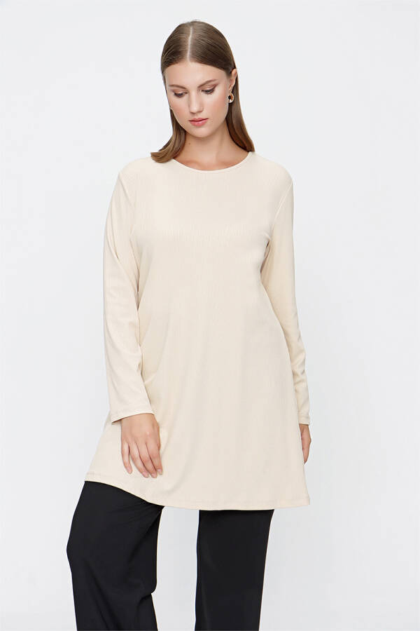 Bej Fitilli Örme Tunik - 1