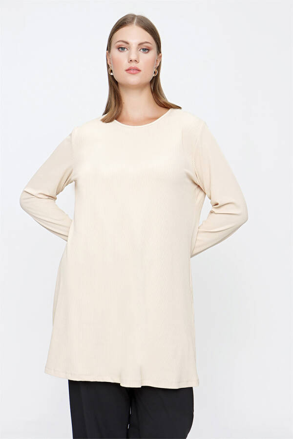 Bej Fitilli Örme Tunik - 3