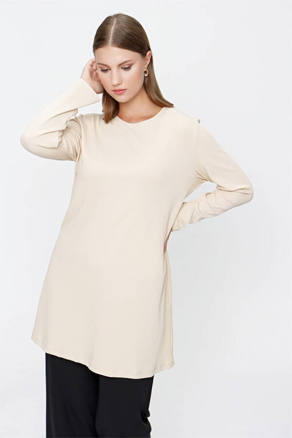 Bej Fitilli Örme Tunik - 4