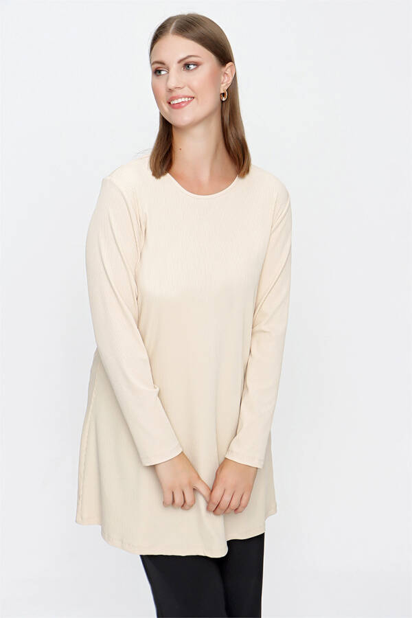 Bej Fitilli Örme Tunik - 5