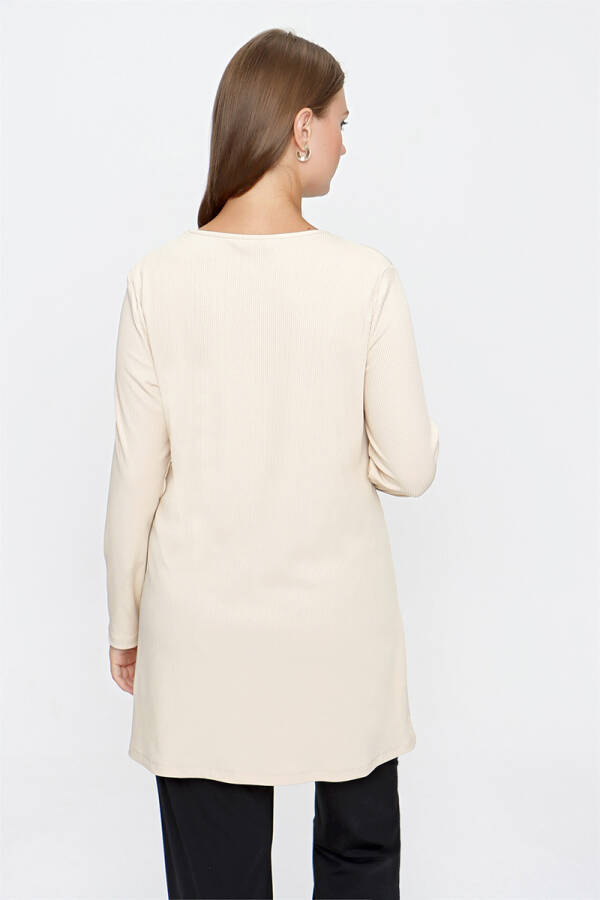 Bej Fitilli Örme Tunik - 6