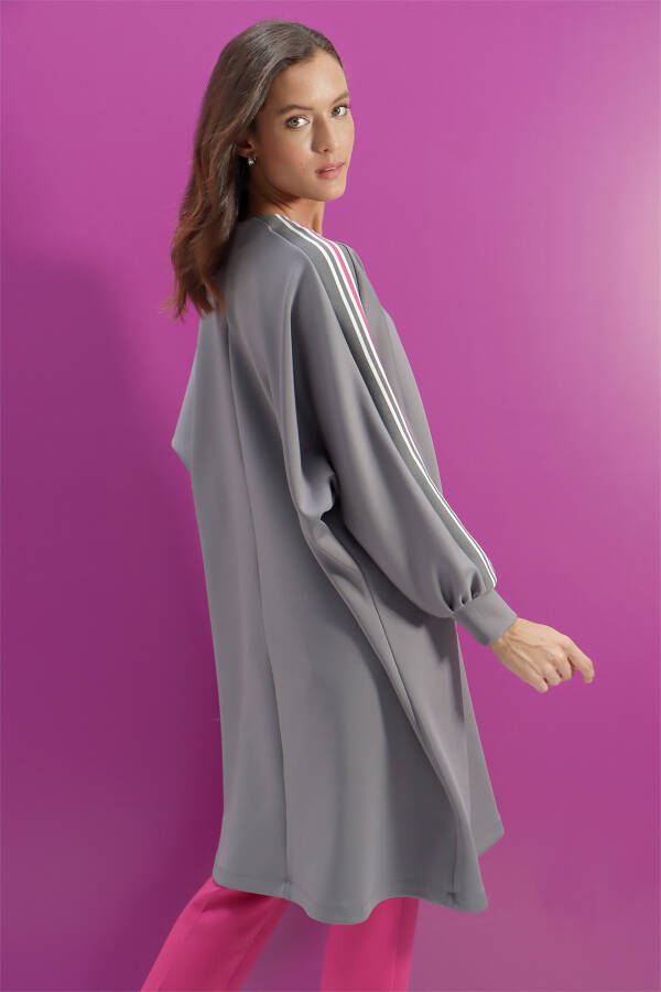 Gri Ribana Detaylı Örme Sweat - 6