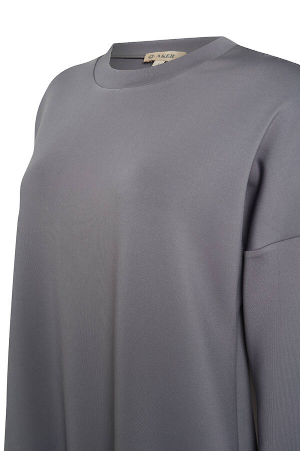 Gri Manşet Ve Etek Ucu Detaylı Örme Tunik - 2