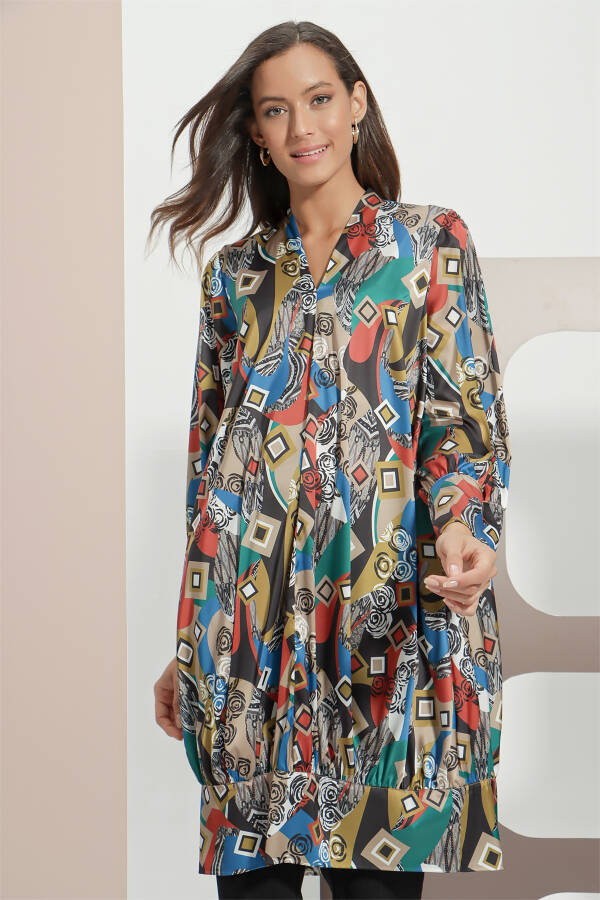 Taba Etek Ucu Bantlı Tunik - 1