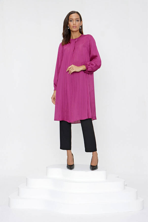 Fuşya Simli Kumaş Tunik - 1