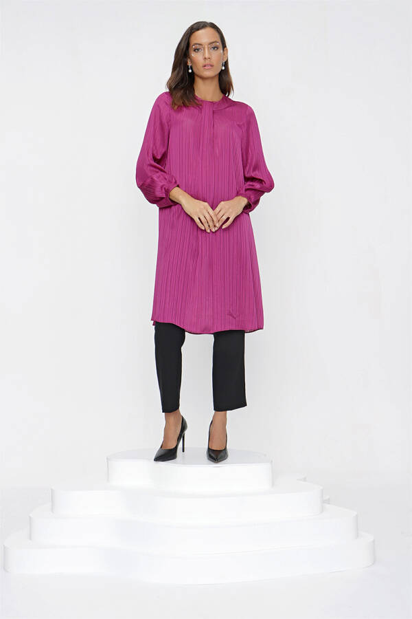 Fuşya Simli Kumaş Tunik - 3