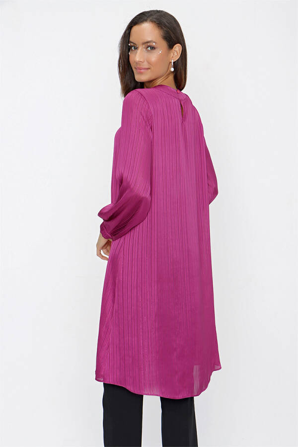 Fuşya Simli Kumaş Tunik - 6