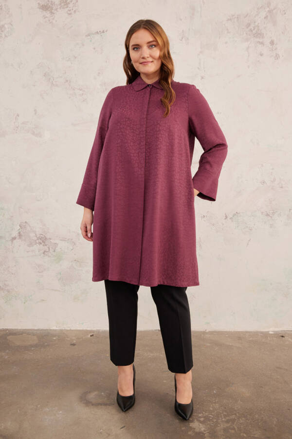 Mürdüm Jakarlı Leopar Tunik - 1