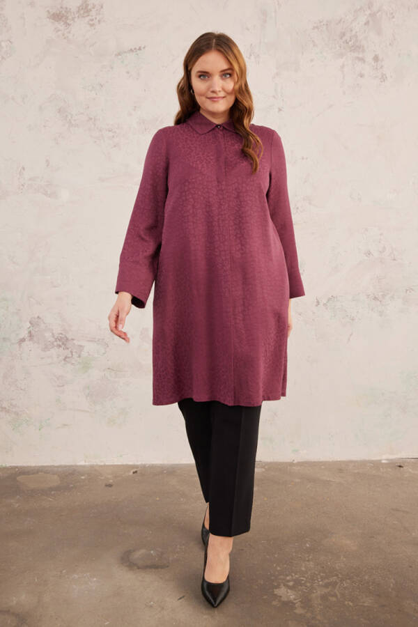 Mürdüm Jakarlı Leopar Tunik - 5