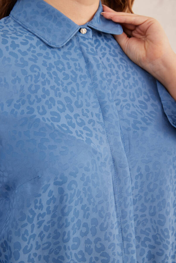 İndigo Jakarlı Leopar Tunik - 5