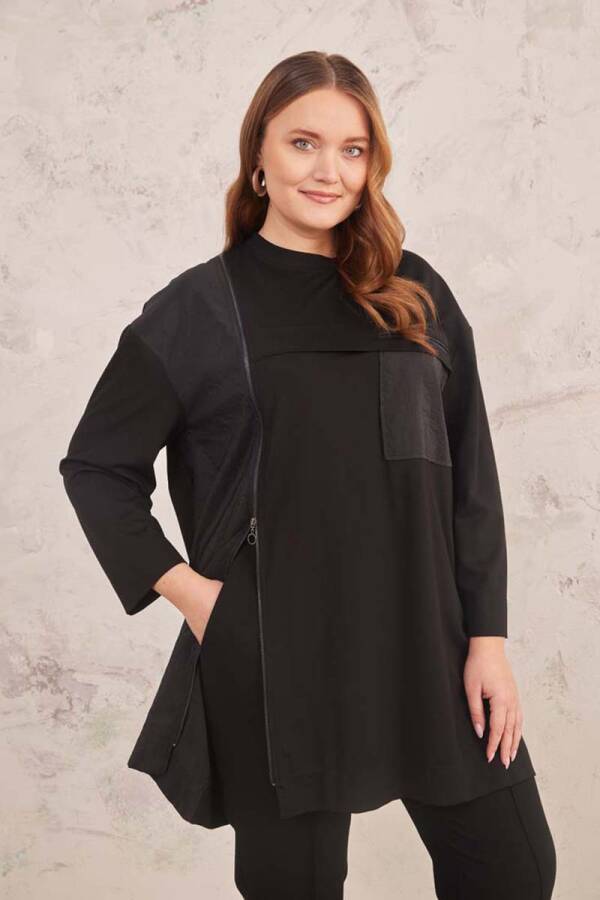 Siyah Fermuar Detaylı Spor Tunik - 1